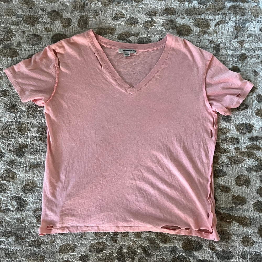 Pink All Saints distressed V neck shirt